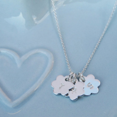 Tiny Silver Flower Necklace With Initial, Sterling Silver