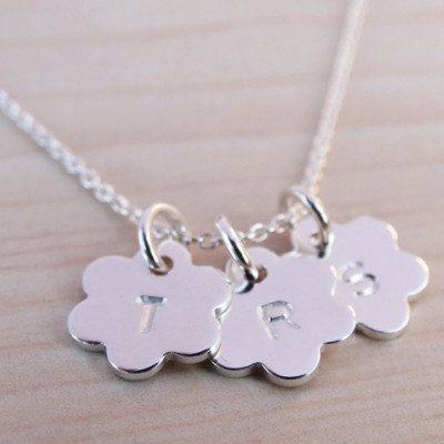Tiny Silver Flower Necklace With Initial, Sterling Silver