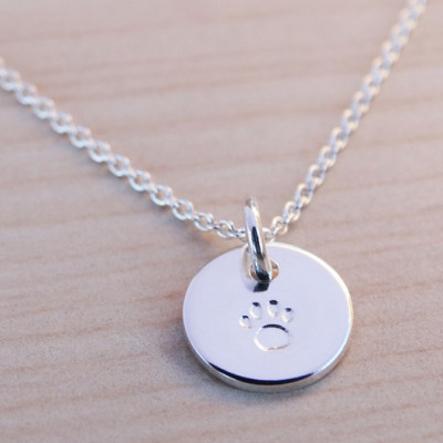 Tiny Silver Paw Print Necklace, Sterling Silver