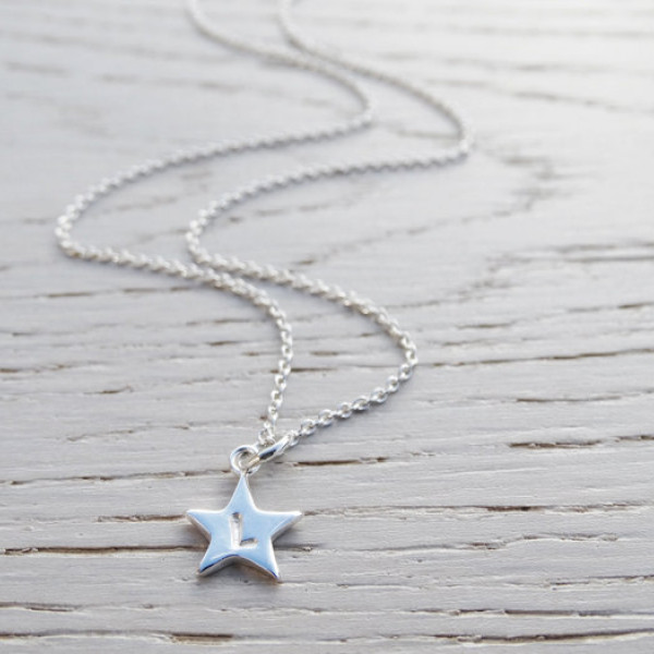 Tiny Silver Star Necklace With Initial, Personalised, Sterling Silver