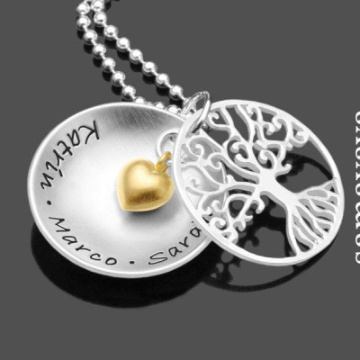 Tree of life TREE chain OF LOVE Gold 925 Silver engraved family name necklace