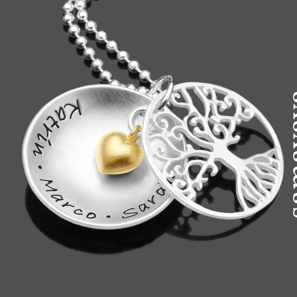 Tree of life TREE chain OF LOVE Gold 925 Silver engraved family name necklace
