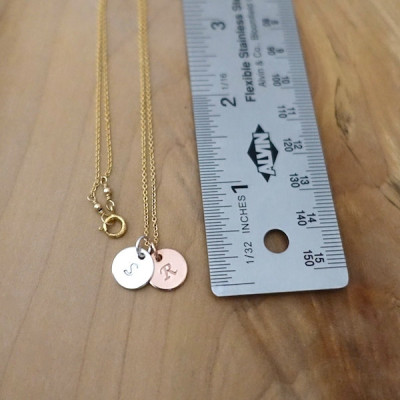Two 3/8" Disc Initial Necklace, Rose Gold Initial Necklace, Silver Initial Necklace, Sterling Silver Gold filled Two Initial Disc Necklace