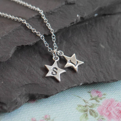 Two Initial Necklace, Mothers Day Gift for Her, Tiny Star Necklace, Personalized Initial Necklace, Sterling Silver, Sister Jewellery,Friends