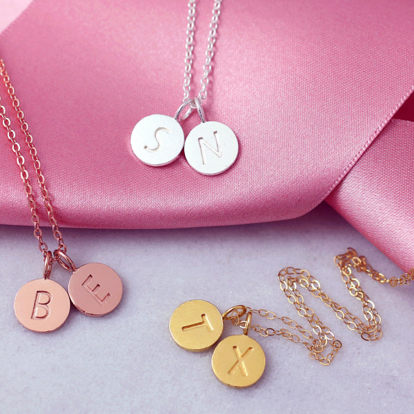 Two Letter Necklace | Tiny Letter Necklace | Dainty Thin Chain | 18k Gift for her | Name Initial Jewelry | Disc Necklace | Letter Necklace