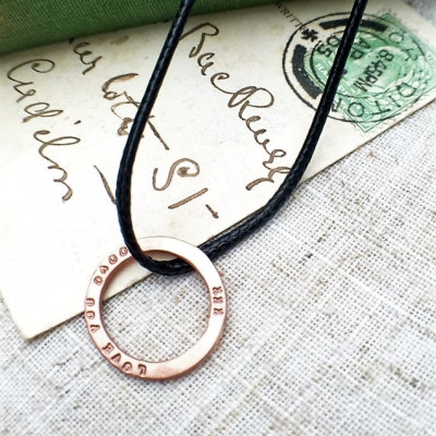 Unisex single copper hoop chunky personalised necklace. Personalised name and date necklace. Necklacefor men