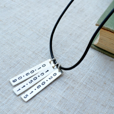Unisex single sterling bar personalised leather necklace. Personalised name and date necklace. Necklace for men, gifts for men