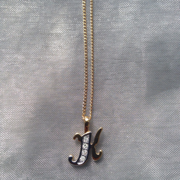 Vintage 18 carat gold plated K initial necklace