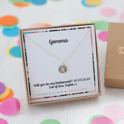 Wedding Party Stamped Disc Initial Necklace