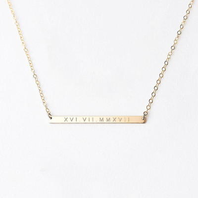 Wedding date bar necklace - mr and mrs necklace - roman numeral necklace - personalised bridal necklace - gold fill reversible bar necklace