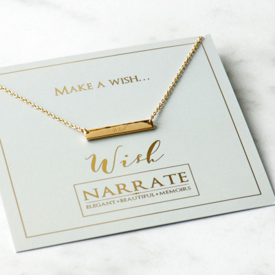 Wish Engraved Bar Necklace, Sterling Silver 925, Gold Plated, Rose Gold, Sentiment Necklace, Inspiration Necklace, Motivation Bar Necklace