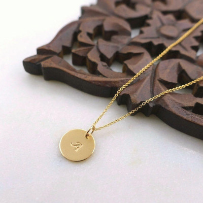 Yellow Gold 1/2" Disc Initial Necklace, Gold Filled Disc Initial Necklace, Gold Monogram Necklace, Gold Filled Initial Disc Charm Necklace