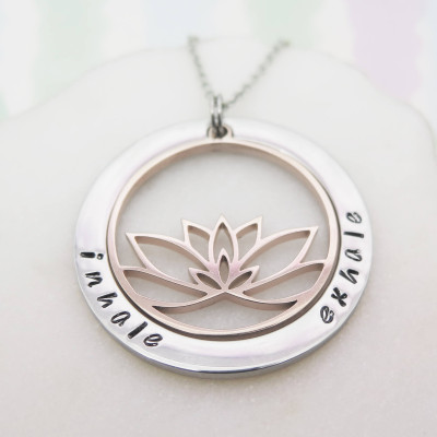 Yoga Necklace - Personalized Necklace - Lotus Flower Jewelry - Spiritual Pendant - Mindfulness Gift - Hand Stamped Jewelry - Handstamped