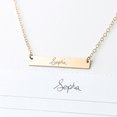 Your Handwriting Bar Necklace - custom engraved signature necklace - actual handwriting name bar - gold, silver, rose gold - gift for her