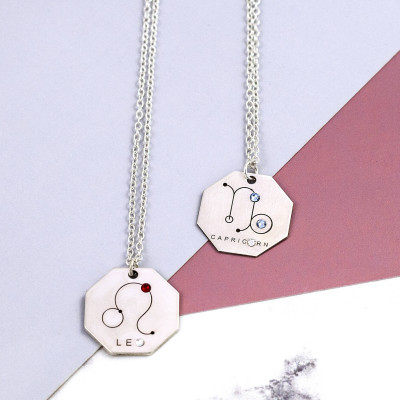 Sterling Silver Horoscope Necklace with Zodiac Sign