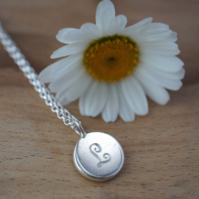 silver initial necklace, personalised necklace, monogram engraved pendant, modern charm, bridesmaid gift, Christmas gift for mum