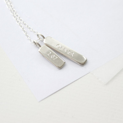 silver personalised necklace / engraved necklace / name necklace / name and date necklace
