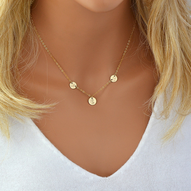 Delicate Personalized Disc Necklace, 3 Initial Necklace, Monogram ...