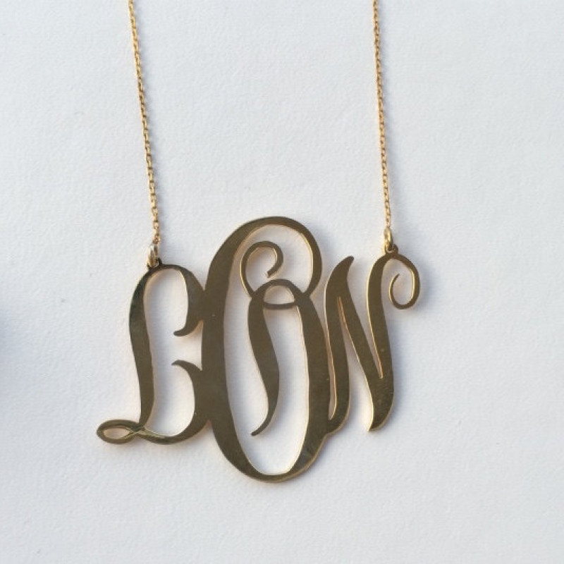 Handmade Personalised Monogram Necklace-18K Gold Plated- 925 Sterling Silver-Name Necklace ...