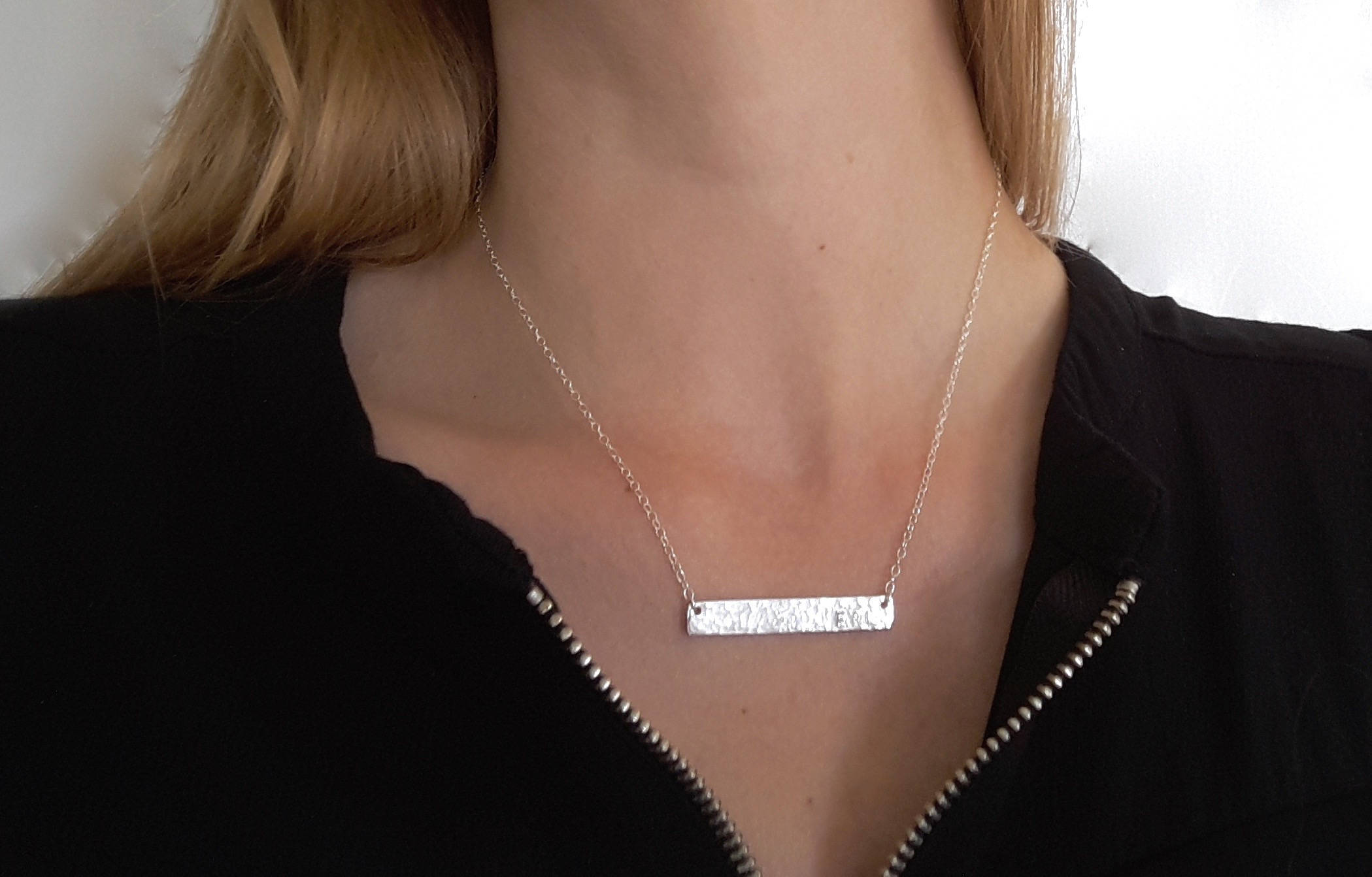 Sterling Silver Personalised Necklace, Silver Stamped Initial Necklace