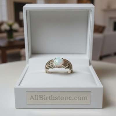 Australian Opal Ring, 0.62 Carat Natural Solid Cabochon Opal Solitaire, 6mm Round Cab, Australia, October Birthstone, Green And Pink Flash