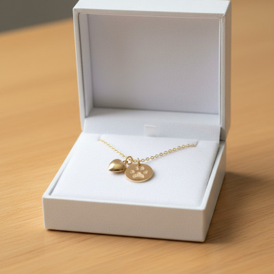 Your pet's actual paw print pendant and puffed heart charm necklace in 14k yellow gold fill or sterling silver - custom pet memorial jewelry