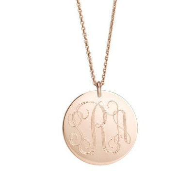 14k Rose gold fill MONOGRAM double sided engraving 1 inch pendant necklace Custom engraved with names initials or coordinates  Personalized