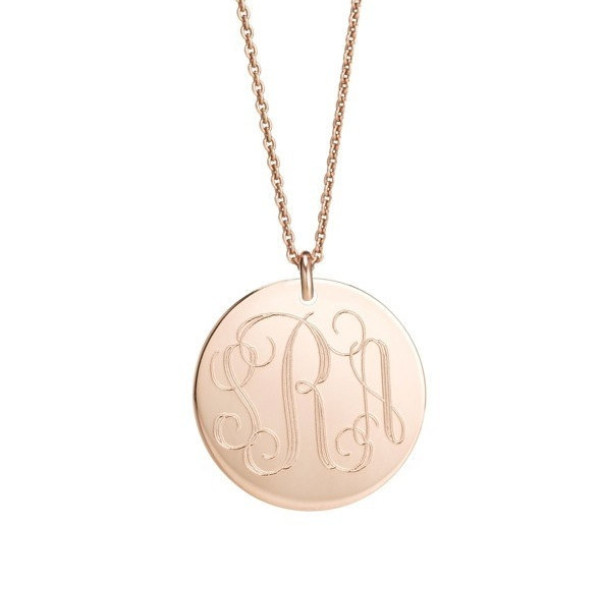 14k Rose gold filled MONOGRAM 1 inch pendant necklace  Custom engraved with names, initials or coordinates - Personalized charm & rolo chain
