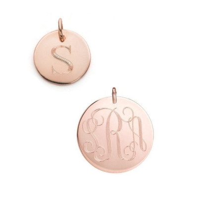 14k Rose gold filled MONOGRAM pendant various diameters - monogrammed initials engrave both sides - Personalized charm 13mm 16mm 19mm disc