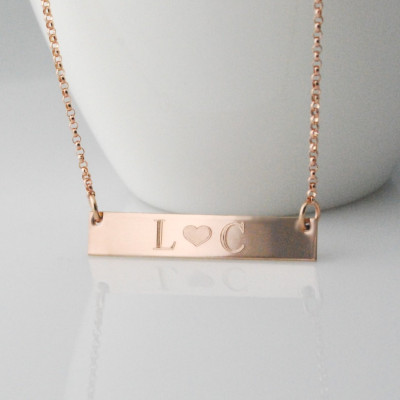 14k Rose gold filled horizontal bar nameplate necklace -  personalized Dates in Roman numerals, Names, coordinates - Cherished Sentiments