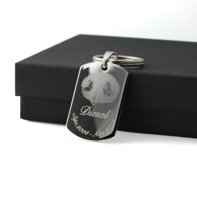 Actual Pet paw or nose print stainless steel dog tag keychain or pendant Unisex gift - Personalized custom memorial keepsake Dogs and Cats