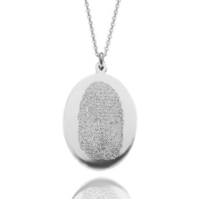 Actual fingerprint necklace in solid sterling silver - oval personalized pendant  Memorial remembrance jewelry