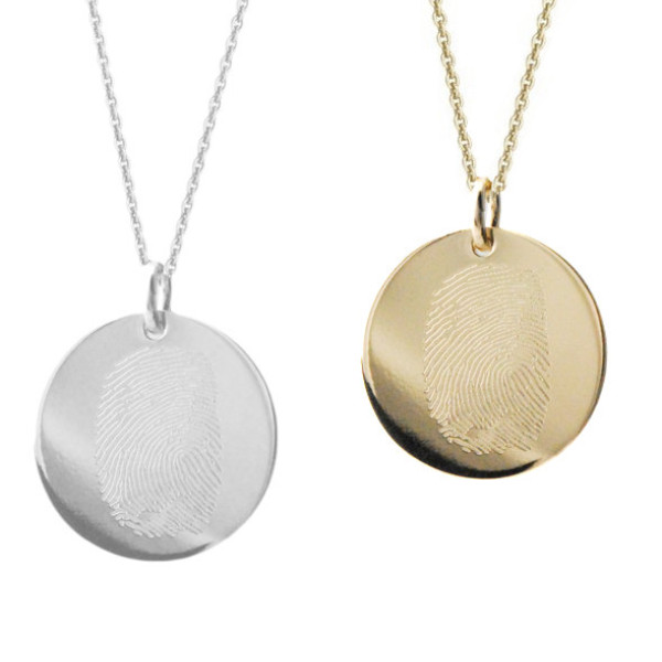 Actual fingerprint necklace in sterling silver or 14k yellow gold filled - 3/4" disc personalized pendant  - Memorial remembrance jewelry