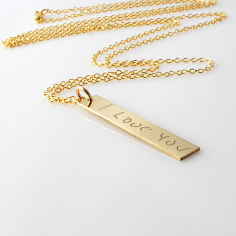 14k Solid Yellow Gold Personalized Vertical Name Necklace with Heart