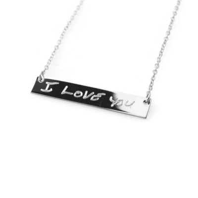 Actual handwriting & signatures engraved sterling silver horizontal bar nameplate necklace -  add Dates in Roman numerals, Names or initials