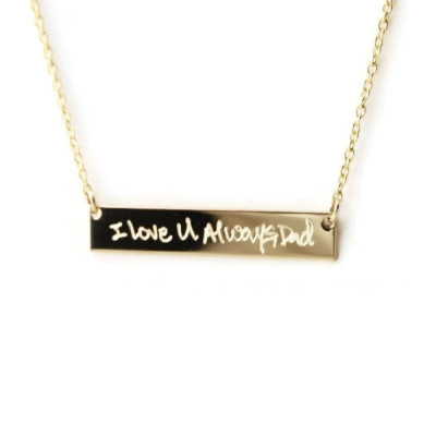 Actual handwriting 14k gold filled horizontal gold bar nameplate engraved necklace - signatures - Memorial jewelry - Your own or loved one