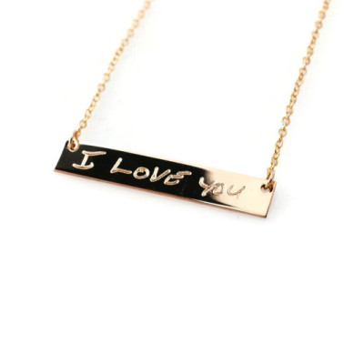 Actual handwriting 14k gold filled horizontal gold bar nameplate engraved necklace - signatures - Memorial jewelry - Your own or loved one