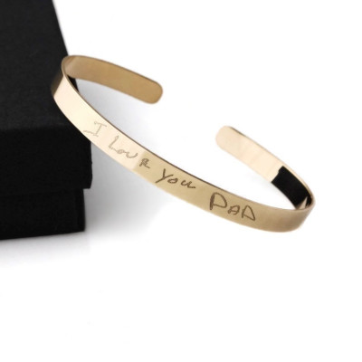 Actual handwriting custom engraved cuff bracelet in 14k Gold fill or solid sterling silver - Personalized  UNIQUE remembrance keepsake
