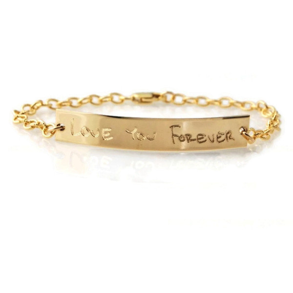 Actual handwriting engraved bar nameplate bracelet in 14k gold fill Custom personalized sentimental memorial jewelry your own or loved ones