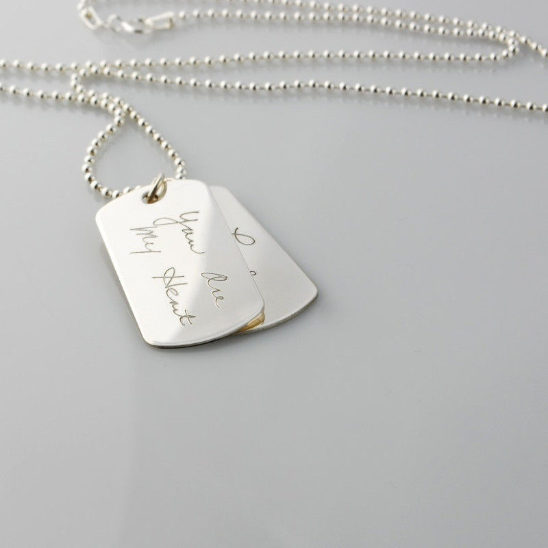 IPCROMY Custom Letter Pattern Dog Tags Pendant S925 Sterling Silver Personalized Free Engraving Necklace Gift for Man Husband