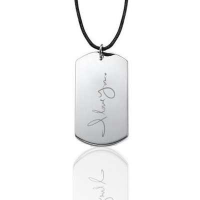Actual handwriting jewelry Sterling silver dog tag necklace loved one's or your own engraved writing - Gifts for Men - memorial keepsake