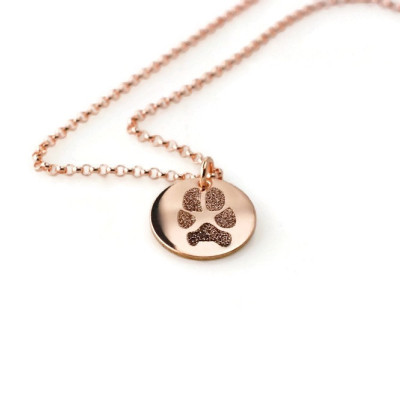 Actual paw or nose print in 14k rose gold fill - Includes double sided prints -  dog & cat memorial pendant necklace in various diameters