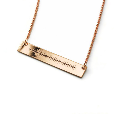 Actual sonic waveform horizontal bar nameplate reversible necklace | Voice recording sound wave | Custom engraved gifts for women