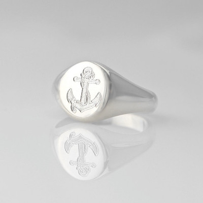 Anchor or any other custom design solid .925 sterling silver Signet ring - Personalized unisex US sizes 4 5 6 7 8 9 10 11 - Nautical design