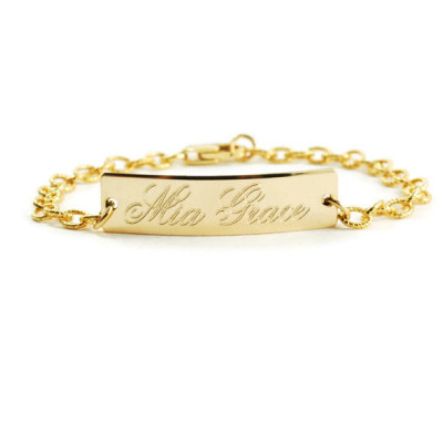 Baby ID bracelet in Gold fill or sterling silver Custom engraved Bar nameplate Bridesmaids, Flower girls, Christening & Baptism gift
