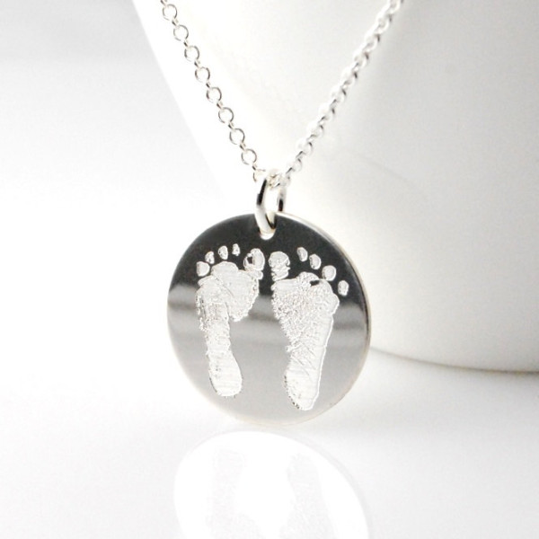 Baby actual footprints, handprints, drawings or handwriting Custom made Sterling Silver or 14k gold filled mother's day necklace