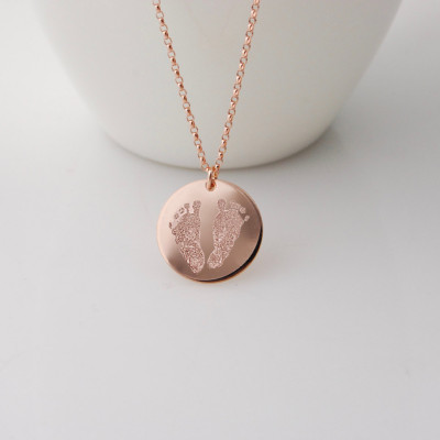 Baby's actual footprints or handprints  14k yellow, rose gold fill or sterling silver personalized pendant necklace - Mother's day gifts