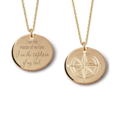Compass Rose custom engraved layering pendant necklace - 14k yellow, rose gold fill or sterling silver - Personalized inspirational quote