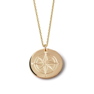 Compass Rose custom engraved layering pendant necklace in various diameters - 14k yellow gold fill - Personalized traveler charm Wanderlust