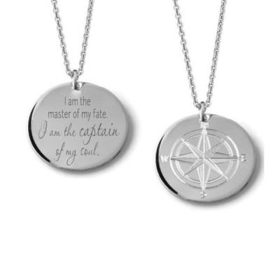 Compass Rose custom engraved reversible layering pendant necklace in sterling silver - Personalized inspirational quote traveler charm
